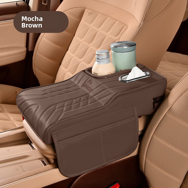Coussin d'accoudoir de console centrale de voiture avec porte-gobelet et boîte à mouchoirs