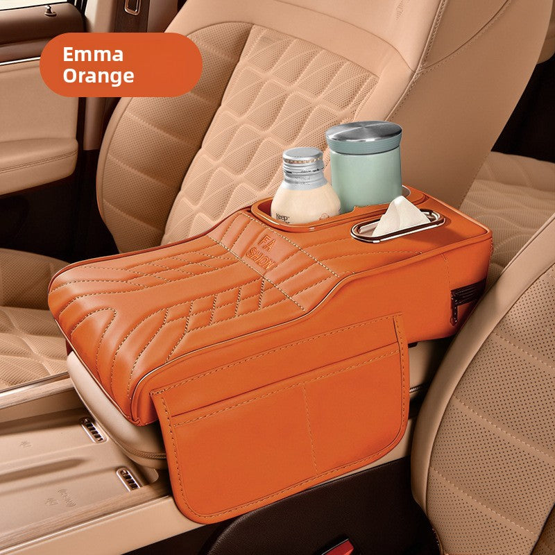 Coussin d'accoudoir de console centrale de voiture avec porte-gobelet et boîte à mouchoirs