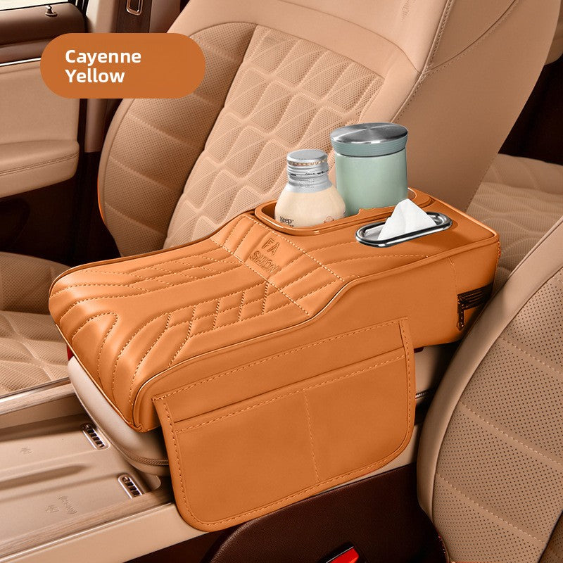 Coussin d'accoudoir de console centrale de voiture avec porte-gobelet et boîte à mouchoirs